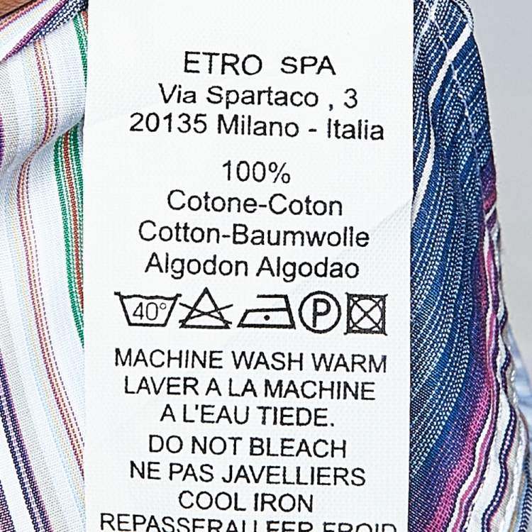 Pre Owned Etro Multicolor Striped Cotton Contrast Detail Shirt M