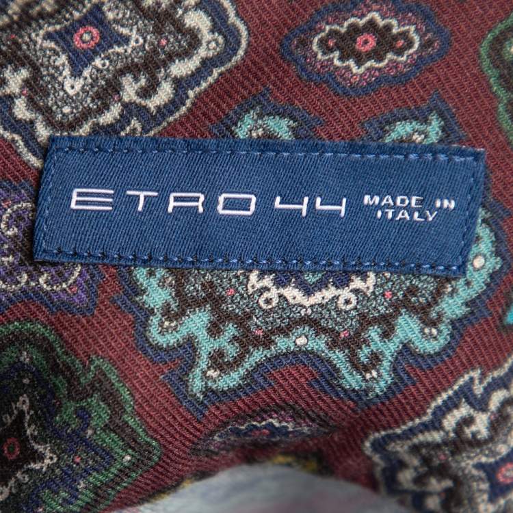 Pre Owned Etro Maroon Printed Cotton Blend Button Front Shirt 3XL