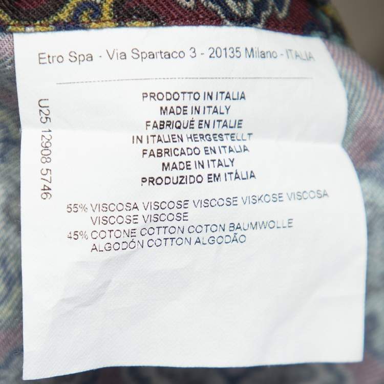 Pre Owned Etro Maroon Printed Cotton Blend Button Front Shirt 3XL