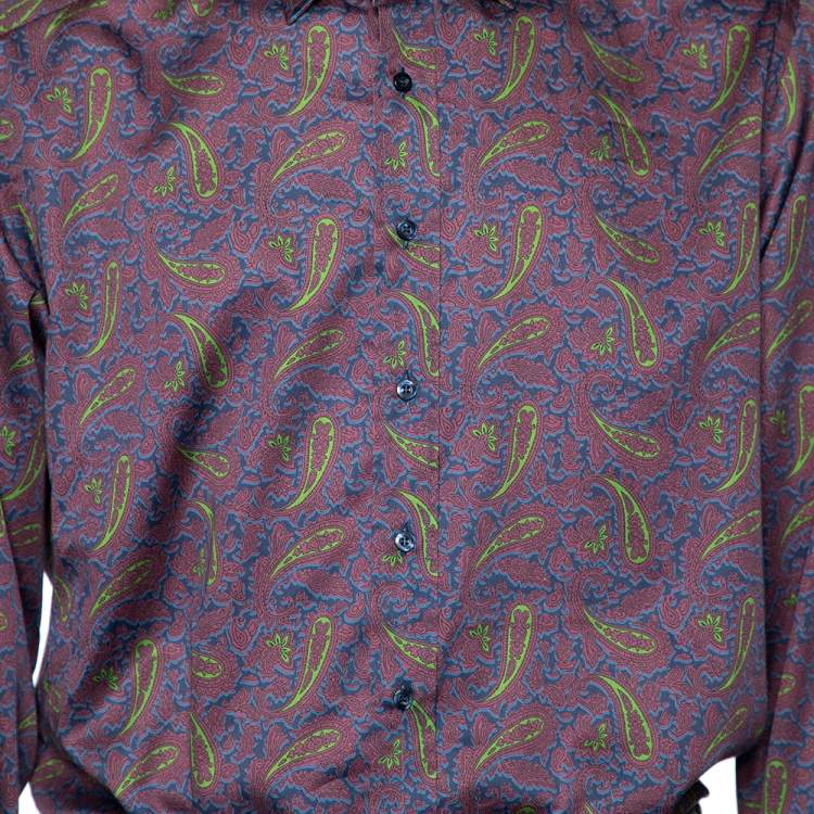 مملوكة مسبقًا Etro Purple Paisley Printed Cotton Button Front Shirt XXL 