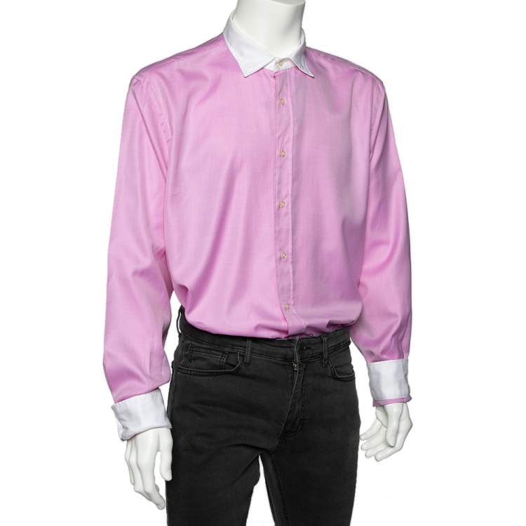 Pre Owned Etro Pink Cotton Contrast Detail Button Front Shirt 4XL