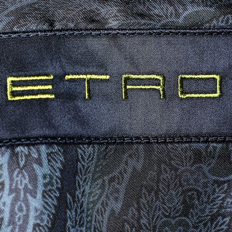 Pre Owned Etro Navy Blue Printed Wool Brocade Trim Blazer S