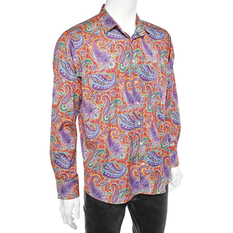 Pre Owned Etro Multicolor Paisley Printed Cotton Button Front Shirt XXL