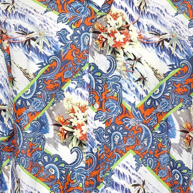 Pre Owned Etro Multicolored Printed Cotton & Silk Button Front Shirt XL