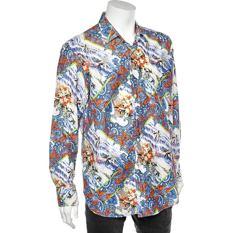 Pre Owned Etro Multicolored Printed Cotton & Silk Button Front Shirt XL