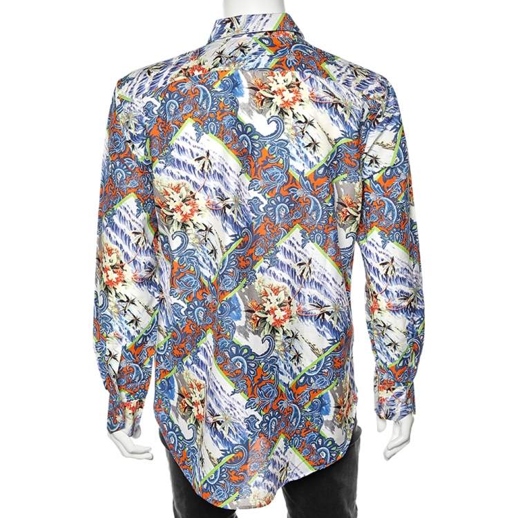 Pre Owned Etro Multicolored Printed Cotton & Silk Button Front Shirt XL
