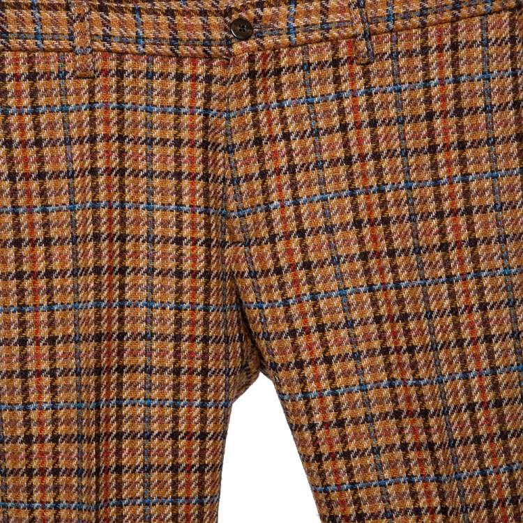 Pre Owned Etro Brown Checkered Wool Tapered Leg Pants M