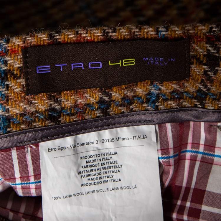 Pre Owned Etro Brown Checkered Wool Tapered Leg Pants M