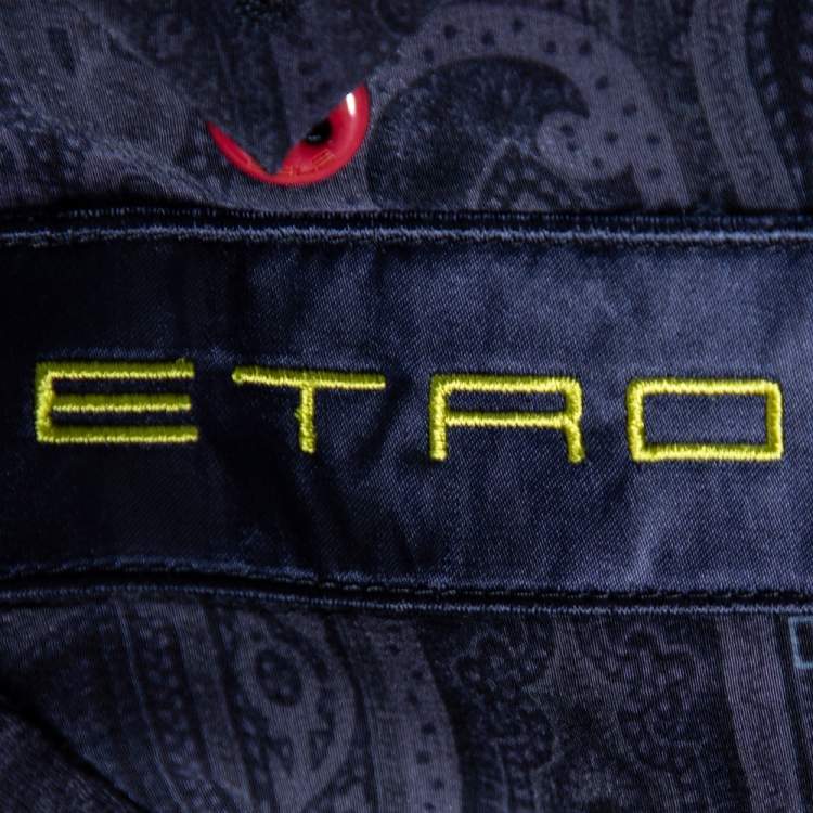 Pre Owned Etro Navy Blue Paisley Jacquard Wool New Jersey Blazer M
