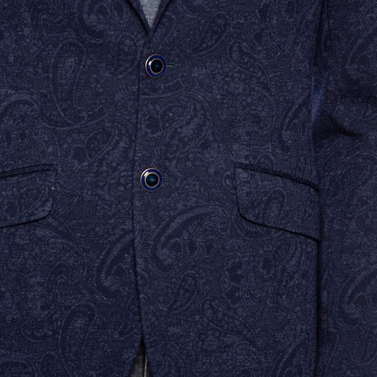 Pre Owned Etro Navy Blue Paisley Jacquard Wool New Jersey Blazer M
