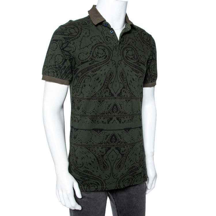 Pre Owned Etro Green Paisley Printed Cotton Pique Polo T-Shirt S
