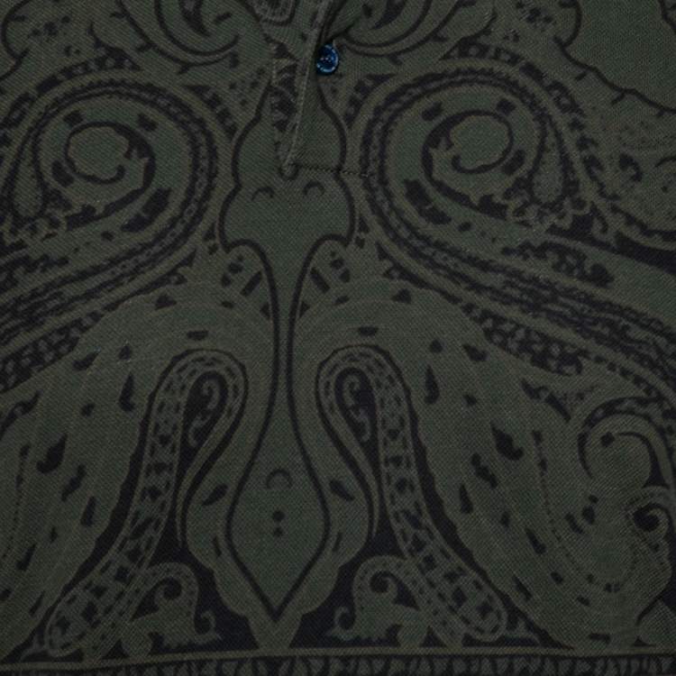 Pre Owned Etro Green Paisley Printed Cotton Pique Polo T-Shirt S