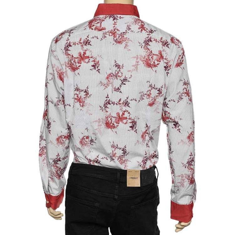 مملوكة مسبقًا Etro White Printed Contrast Trim Detail Cotton Button Front Shirt 4XL