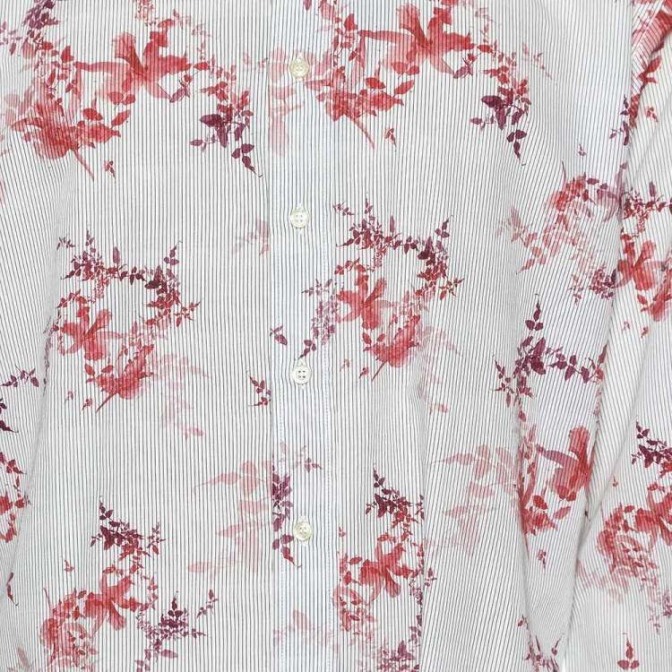 مملوكة مسبقًا Etro White Printed Contrast Trim Detail Cotton Button Front Shirt 4XL