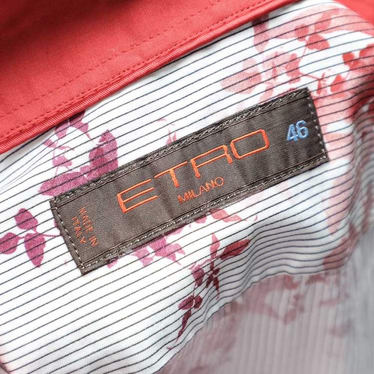 مملوكة مسبقًا Etro White Printed Contrast Trim Detail Cotton Button Front Shirt 4XL