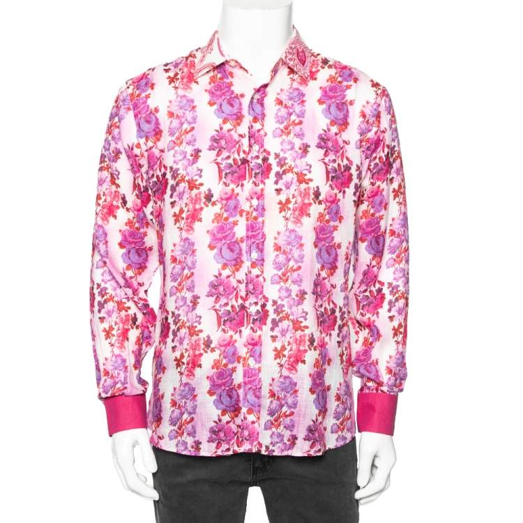 Pre Owned Etro Multicolor Floral Printed Linen Long Sleeve Button Front Shirt L