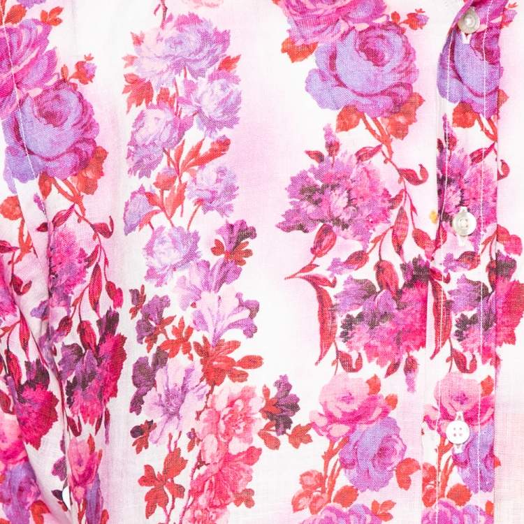 Pre Owned Etro Multicolor Floral Printed Linen Long Sleeve Button Front Shirt L
