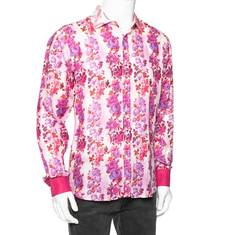 Pre Owned Etro Multicolor Floral Printed Linen Long Sleeve Button Front Shirt L