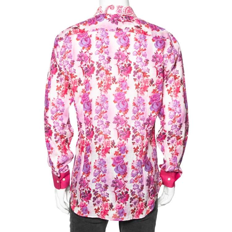 Pre Owned Etro Multicolor Floral Printed Linen Long Sleeve Button Front Shirt L