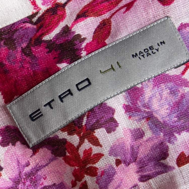 Pre Owned Etro Multicolor Floral Printed Linen Long Sleeve Button Front Shirt L