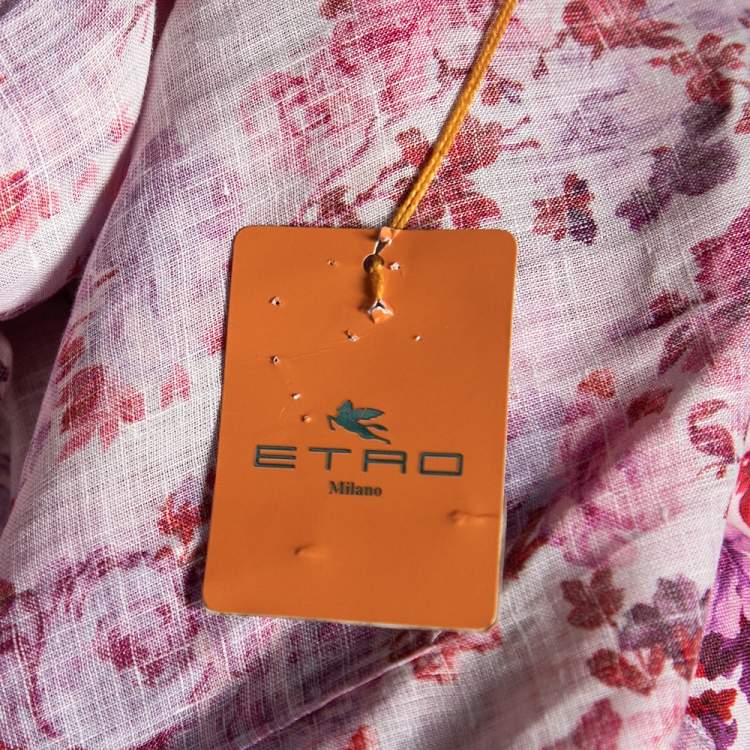 Pre Owned Etro Multicolor Floral Printed Linen Long Sleeve Button Front Shirt L