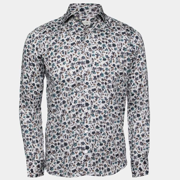 Pre Owned Etro Off White Floral Printed Cotton Button Front Shirt S