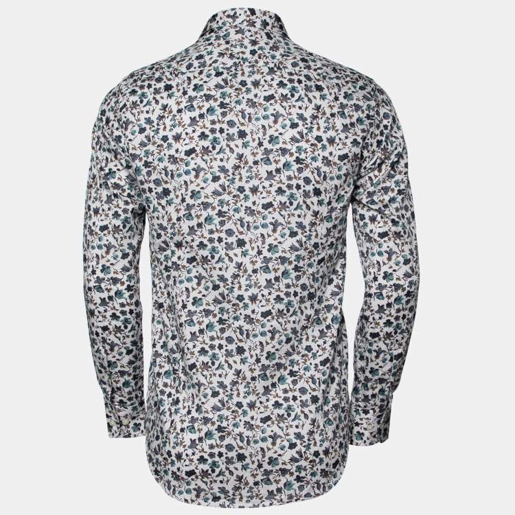 Pre Owned Etro Off White Floral Printed Cotton Button Front Shirt S