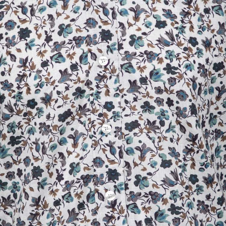 Pre Owned Etro Off White Floral Printed Cotton Button Front Shirt S