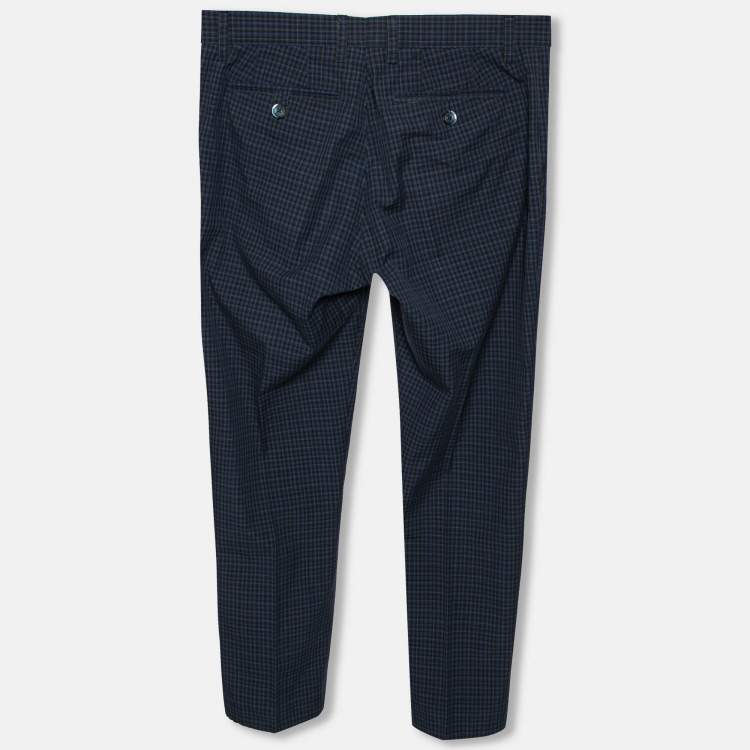 Pre Owned Etro Blue Checked Cotton Tapered Pants S