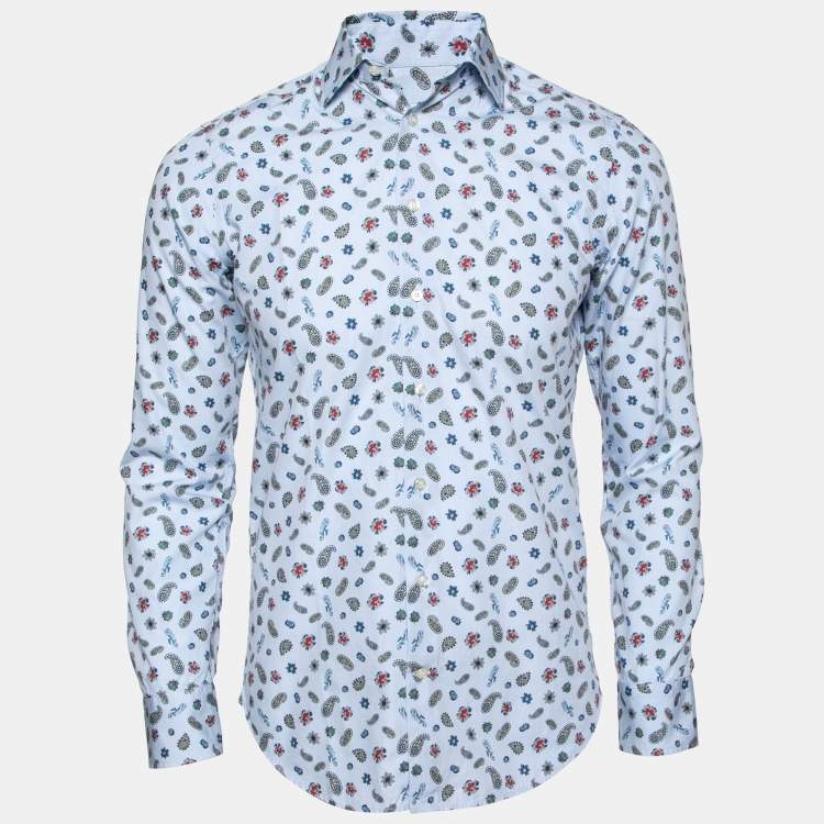 مملوكة مسبقًا Etro Blue Paisley Printed Cotton Button Front Shirt S