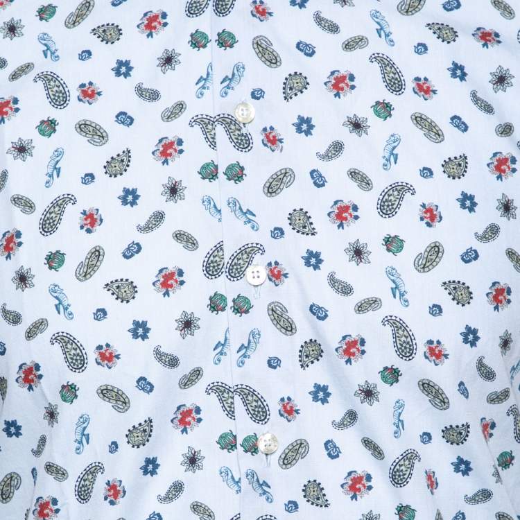 مملوكة مسبقًا Etro Blue Paisley Printed Cotton Button Front Shirt S