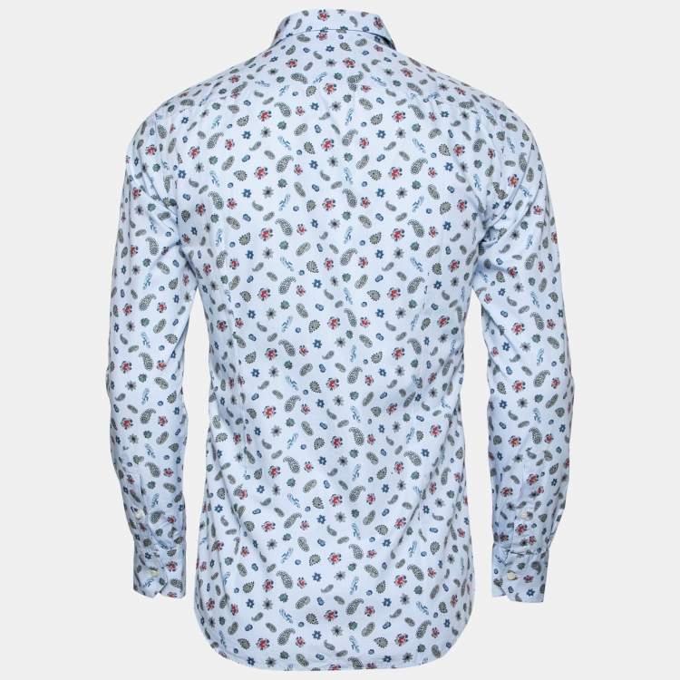 مملوكة مسبقًا Etro Blue Paisley Printed Cotton Button Front Shirt S
