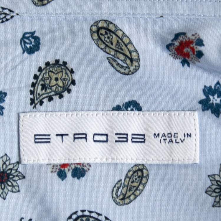 مملوكة مسبقًا Etro Blue Paisley Printed Cotton Button Front Shirt S