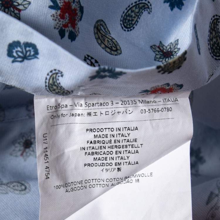 مملوكة مسبقًا Etro Blue Paisley Printed Cotton Button Front Shirt S