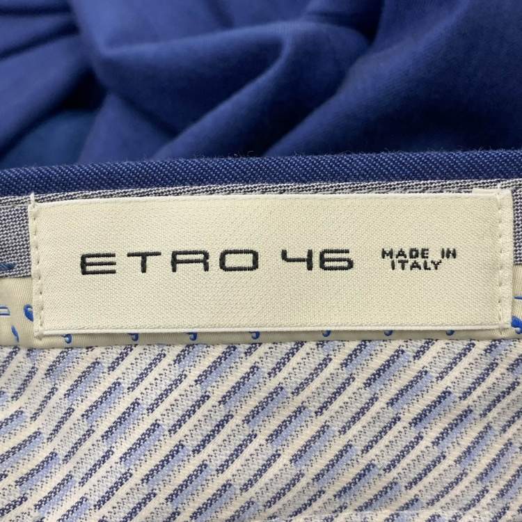 Pre Owned Etro Blue Textured Satin Trim Detailed Tapered Pants S