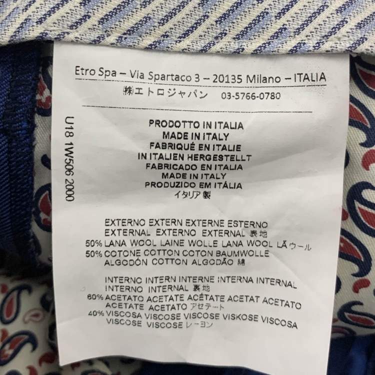 Pre Owned Etro Blue Textured Satin Trim Detailed Tapered Pants S