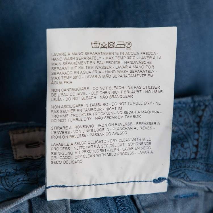Pre Owned Etro Blue Linen Tapered Pants S