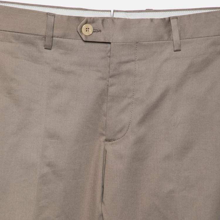 Pre Owned Etro Taupe Cotton Tapered Pants S