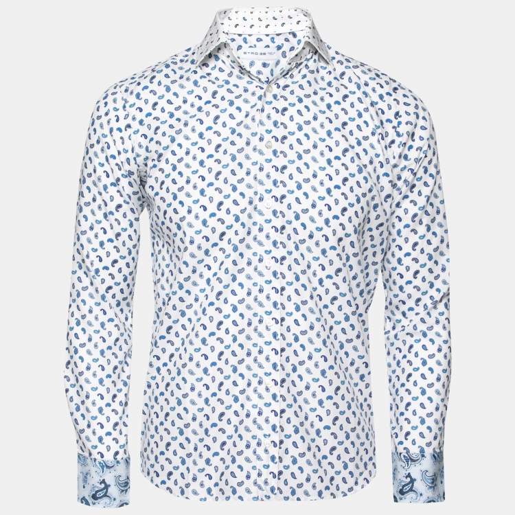 Pre Owned Etro White & Blue Paisley Printed Cotton Button Front Shirt S