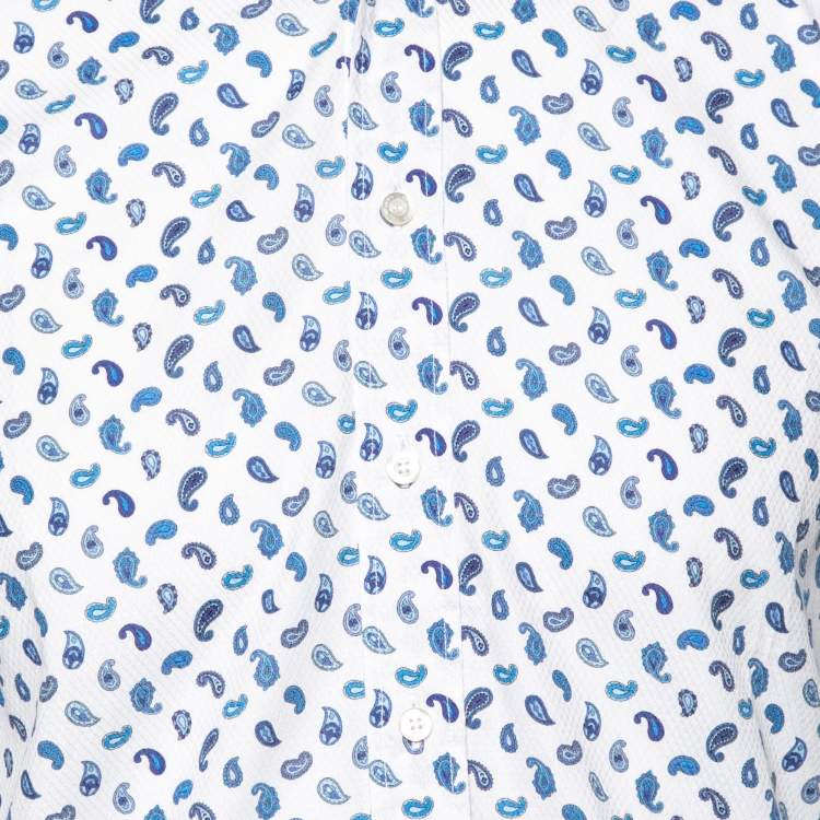 Pre Owned Etro White & Blue Paisley Printed Cotton Button Front Shirt S