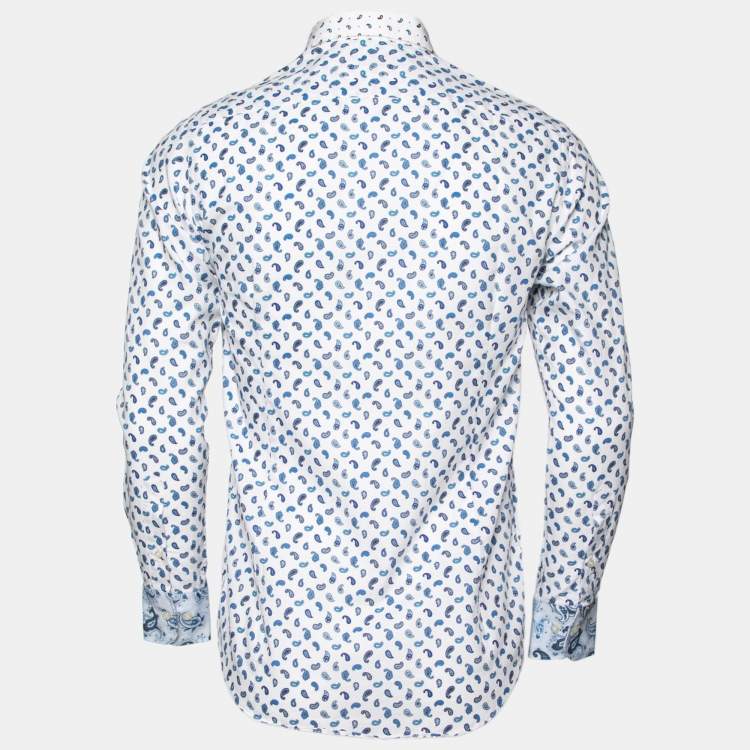 Pre Owned Etro White & Blue Paisley Printed Cotton Button Front Shirt S
