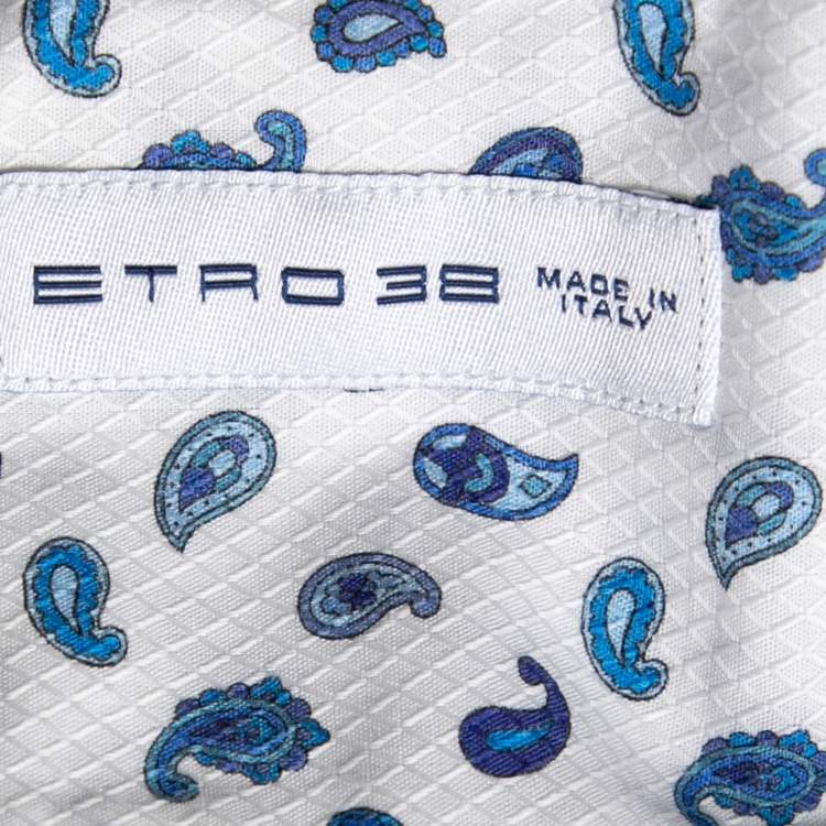 Pre Owned Etro White & Blue Paisley Printed Cotton Button Front Shirt S