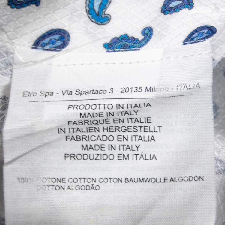 Pre Owned Etro White & Blue Paisley Printed Cotton Button Front Shirt S