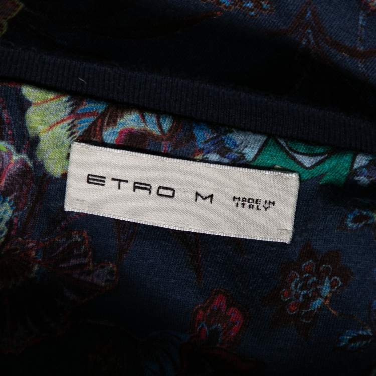 Pre Owned Etro Navy Blue Printed Cotton Short Sleeve T-Shirt M
