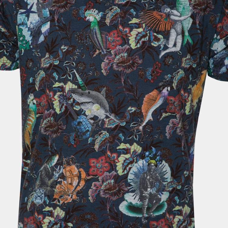 Pre Owned Etro Navy Blue Printed Cotton Short Sleeve T-Shirt M