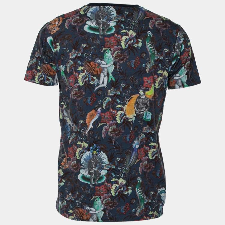 Pre Owned Etro Navy Blue Printed Cotton Short Sleeve T-Shirt M