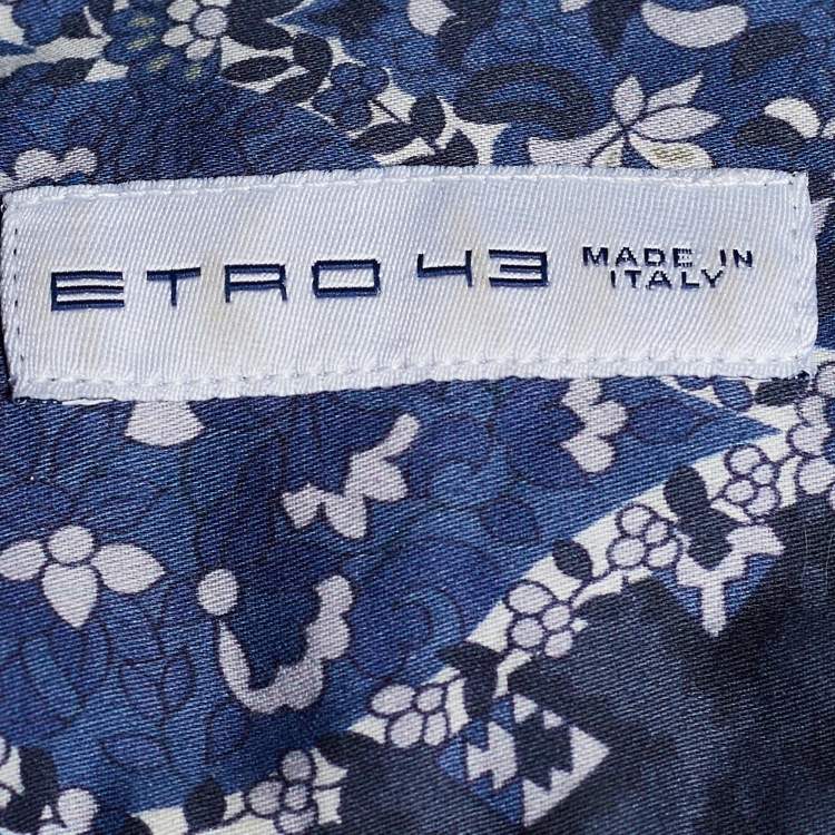 Pre Owned Etro Blue Paisley Print Cotton Button Front Shirt XXL