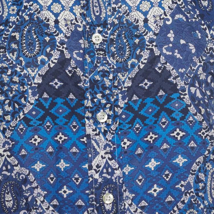 Pre Owned Etro Blue Paisley Print Cotton Button Front Shirt XXL