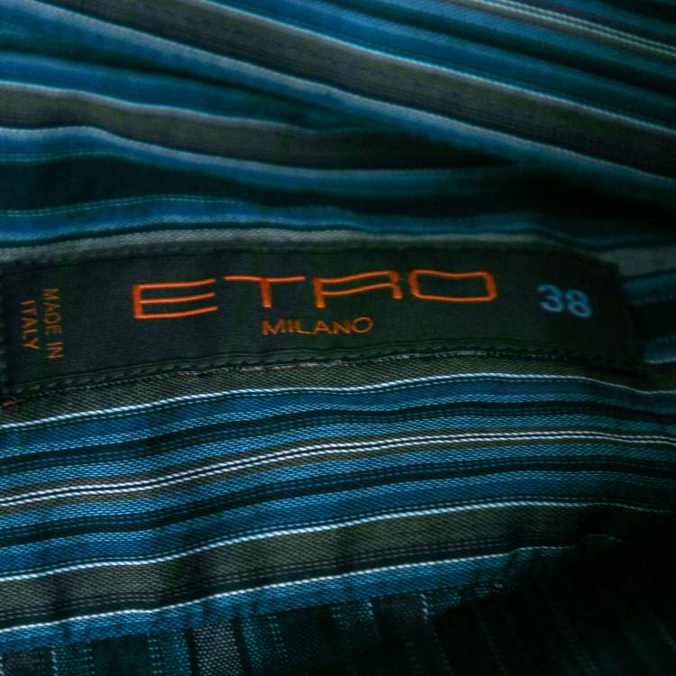 Pre Owned Etro Blue Striped Cotton Button Front Shirt S