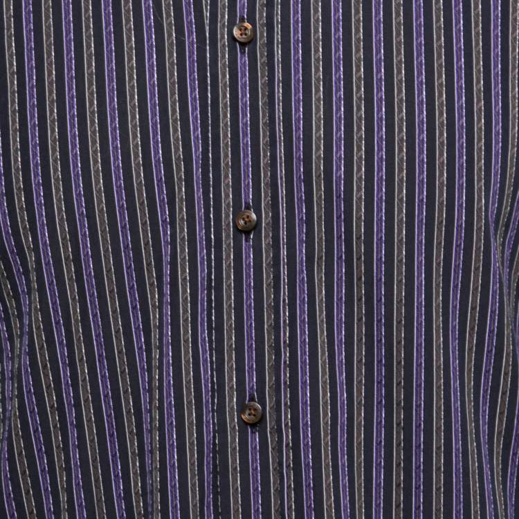 Pre Owned Etro Purple Striped Cotton Button Front Shirt S